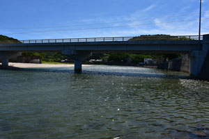 河口付近から湊川の上流側を撮影した風景画像